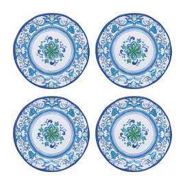 UPware Blue Floral Melamine Round Dessert Plates, Small Serving Plates, for Appetizer, Snacks, and Side Dishes, Blue, 6 Inch, Set of 4