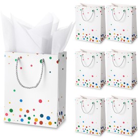 Humyoun 6 Pack Medium Gift Bags with Tissue Paper 7 x 4 x 9 Easter Thick Gift Bags Wrap with Handles Polka Dots Tissue Paper for Birthday Graduation Baby Shower Wedding Mother's Day(White, Colorful)