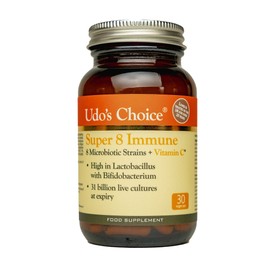 Udo's Choice Super 8 Immune - Hi Count Microbiotics with Vitamin C - Supports Bowels and Digestive Health, One a Day Probiotics, 42 Billion Cell Count -8 Microbiotic Strains - 30 Capsules