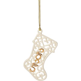 Lenox Ornament, 2025 A Year to Remember Stocking Ornament, Porcelain with Gold Accents and Gold Cord for Hanging, Tree Decorations, Winter Decor, Winter Tree Decor, Stocking Design (Cream, 1 Piece)