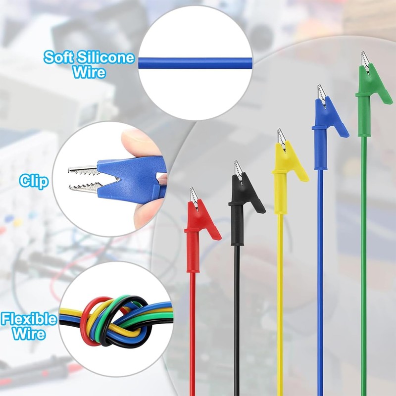 ALAMSCN 5PCS Crocodile Test Leads Double Ended Alligator Clips with