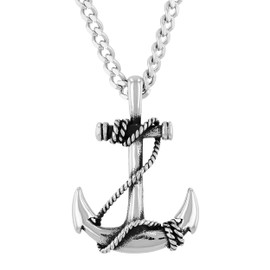 Men's Stainless Steel Anchor Pendant, 24-Inch Curb Chain,Hypoallergenic and Robust