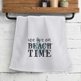 OHSUL We are On Beach Time Highly Absorbent Beach Towels Kitchen Towels Dishcloth,Inspirational Quote Summer Beach Starfish Hand Towels Tea Towels for Bathroom Kitchen Decor,Gifts for Beach Lovers