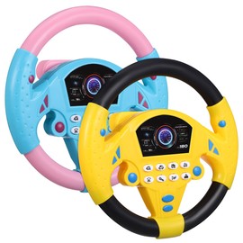 Homoyoyo 2Pcs Toy Steering Wheel for Kids, Simulated Driving Controller with Music for Car, Fake Steering Wheel Electric Early Learning Educational Toy for Boys and Girls (1Black&Yellow/1Powder&Blue)