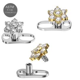 6 Petals Flower Cz Stone Gold Anodized Stainless Steel Top G23 Grade Titanium Internally Micro Dermal Anchor Drivers - Surface - Skin Piercing