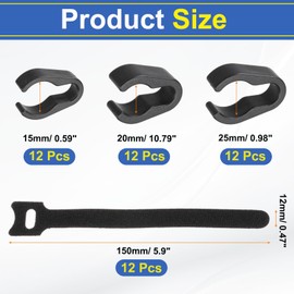 MECCANIXITY Mic Cable Clips Microphone Tie Clip Mini Microphone Clamp Universal Mic Cable Clips 15mm 20mm 25mm with Cable Ties 12 Set