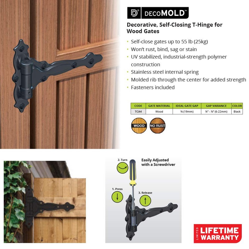 D&D Technologies TCA4S TruClose Decorative Regular Duty Gate Hinges, for