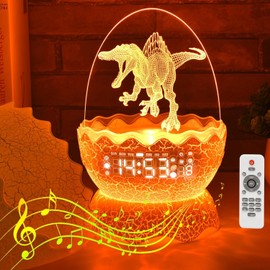 MTDYHY Spinosaurus Alarm Clock/Decorative Lamp/Night Light/Bluetooth Speaker/White Noise Lullaby Machine 4 in1, Remote Control 16 Colors Volume, Creative Gifts for Boys/Girls/Adult