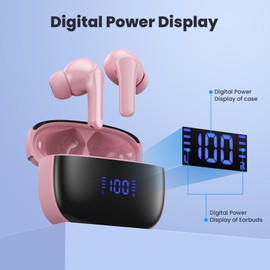 Bluetooth Kopfhörer, Kopfhörer Kabellos Bluetooth 5.3 In Ear Kopfhörer mit 4 ENC Noise Cancelling Mic, Kabellose Kopfhörer Tiefer Bass Wireless Earbuds 50Std, IP7 Wasserdicht Ohrhörer LED Anzeige-Rosa