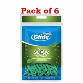 Oral-B Complete Glide Scope Outlast Dental Floss Picks Mint 75 Count Pack of 6