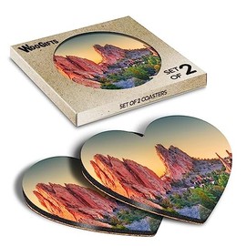 2 x Heart Coasters - Garden of the Gods Colorado Springs USA Cork Backed MDF Glossy Tea Coffee Accessory #50997