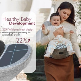 Momcozy Hüftsitz-Babytrage - Originaler 3D-Bauchschutz & EVA-Massageplatte, mit verschiedenen Taschen für Neugeborene und Kleinkinder bis 20 kg (Grau, Mittelgroß)