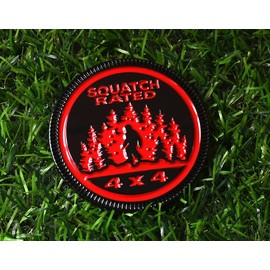 1pc Squatch 4x4 Rated Emblem, 4 x 4 Metal Automotive Badge 3D Metal Round Emblem Decals Badge Decals Stickers Replacement for Jeep Wrangler Vehicles Trucks SUV (SQUATCH Rated-Red)