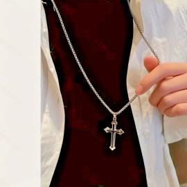 Fashion Jewelry large BLACK SILVER CROSS CHRISTIAN FAITH Pendant on 24" 925 Plate Sterling chain