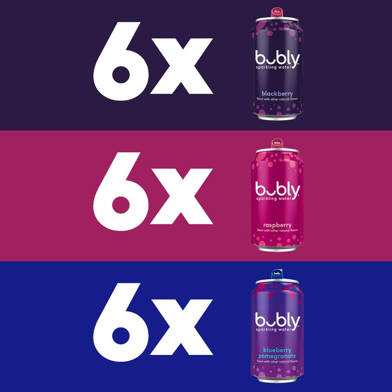 bubly Sparkling Water, Triple Berry Variety Pack, Zero Sugar &