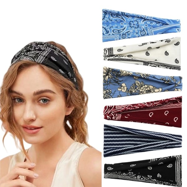 Fashionable Women’s Bohemian Wide Headbands: A Set of 6 Hair