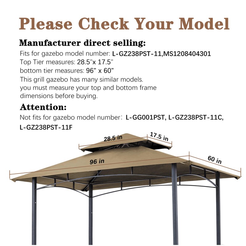 SCOCANOPY Upgraded Fabric Replacement Canopy Grill BBQ Gazebo Roof Top