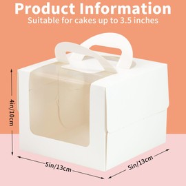 PQZKLDP PQZKLDP 20Pcs 554 Inches Mini Cake Boxes-Solid White with Carry Handles and Cake Board-Suitable for Cakes up to 4 Inch,cake container,Pastries,Bakery Treats-Perfect for Celebrations and Gifts