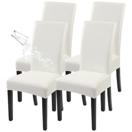 SearchI Waterproof PU Leather Dining Chair Covers Set of 4, Stretch Oilproof Parsons Chair Slipcovers Removable Washable Kitchen Chair Protector for Dining Room (Cream)