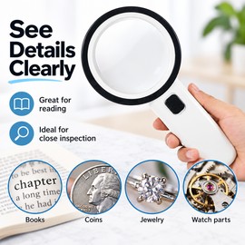 Handheld Magnifying Glass with LED Lights and UV Light for Reading & Inspection