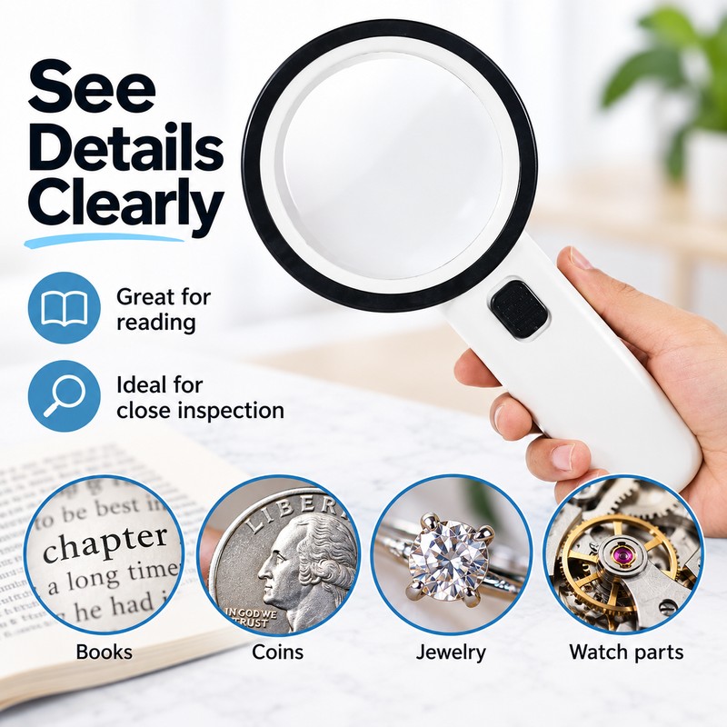 Handheld Magnifying Glass with LED Lights and UV Light for