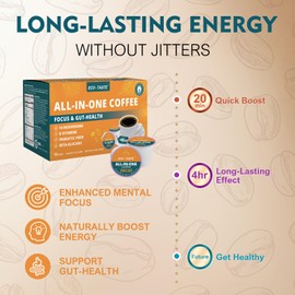 Decaf Mushroom Coffee K Cup – Focus & Gut-Health with 14-Mushrooms, Vitamins, L-Theanine and Alpha GPC, Single Serve Pods - No Crash or Jitters, 16 Count