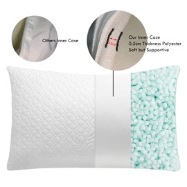 Rainmr Pillow King Size Memory Foam for Sleeping, Bamboo Pillows with Washable Cooling Pillowcase for Back & Side & Stomach Sleepers, 20x36 inches(with 0.4Lbs Extra Filling)