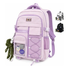 Mochila Escolar Unisex Gran Capacidad Multibolsillos, Disponible En 3 Colores, Incluye Llavero Decorativo