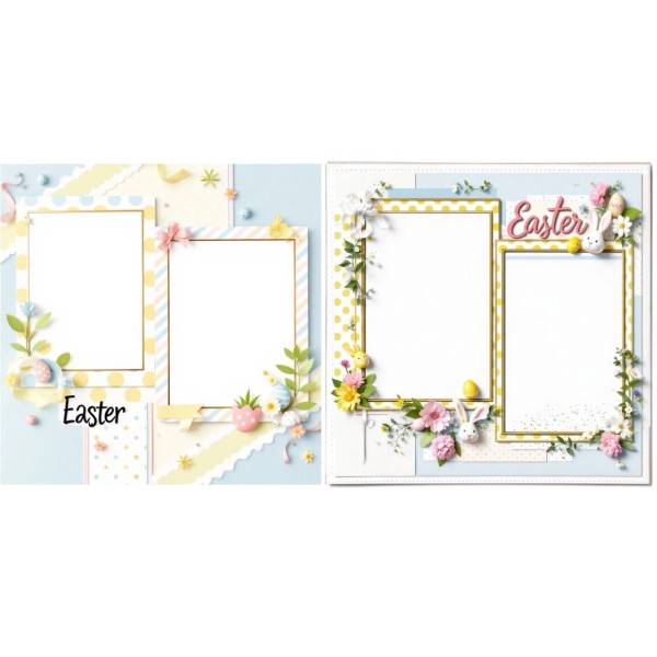 Handmade Premade Cardstock 12x12 Layouts Scrapbook set Of 2 Easter
