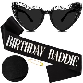 Hapdoo Birthday Baddie Sash and Sunglasses for Women, Black “BIRTHDAY BADDIE” Sash with Silver Foil for Girl, Happy Funny Birthday Decorations Baddie Accessories for Women Men Party Favors Supplies