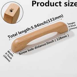 SYZOW Pack of 6 Wooden Furniture Handles, 128 mm, Rod Handle Wood with Screws, Wooden Handles for Cabinets, for Kitchen Furniture Drawers and Wooden Handles, Chest of Drawers