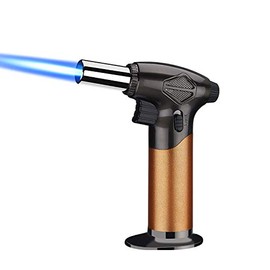 Kitchen Blow Torch Jet Lighter Butane Torch Chef Cooking Torch Lighter with Safety Lock and Adjustable Flame for Cooking, BBQ, Brulee, Creme, DIY Soldering & more(Butane Gas Not Included) (Gold)