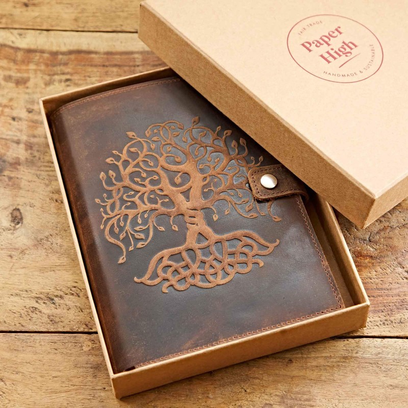 Embossed Tree of Life Genuine Buffalo Leather Refillable Journal -