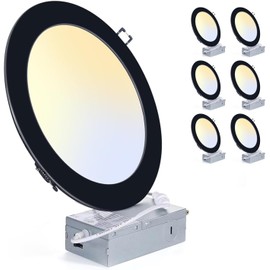 ZYC 8 Inch Recessed Lighting - 18W 1802LM Black Recessed Lighting,Dimmable 5CCT 2700K/3000K/3500K/4000K/5000K Selectable,IC Rated,Ultra-Thin Dimmable Canless Wafer Downlight Pack of 6 Black.