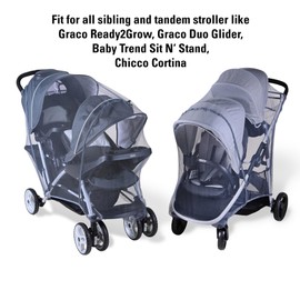 Inlesioo Mosquito Net for Sibling Stroller | Baby Double Stroller | Insect Mesh Net for Newborn and Toddler | Machine Washable – Gray