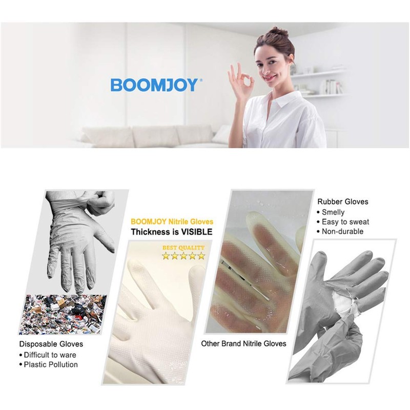 BOOMJOY 3 Pairs Cleaning Gloves, Nitrile Rubber Kitchen Gloves Heavy