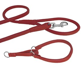 Dogline Soft Padded Round Leather Martingale Dog Collar (W 1/3-in x L 18-in) and Leash (W 3/8-in x L 4ft) for Dogs, Red