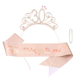 Rose ​Gold 30th Birthday Sash and Tiara for Women, 30th Birthday Decorations Women, 30 & Fabulous Birthday Sash and Crown Set, 30th Birthday Gifts for Women, Happy 40th Birthday Party Supplies
