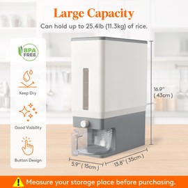 Lifewit 2 Pack Rice Dispenser 25 Lbs, Rice Storage Container Sealed Moisture Proof with Measuring Cup for Kitchen Pantry Household, BPA-Free, Grey