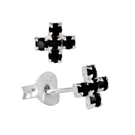 Nklaus Medieval Cross Stud Earrings Pair 925 Sterling Silver Black Crystal 7041