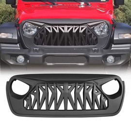 Allinoneparts Front Shark Grille Compatible with 2018 2019 2020 2021 Jeep Wrangler JL JLU Gladiator JT, Matte Black