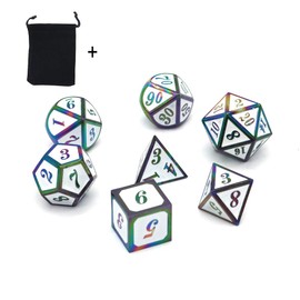 Fasizi 7PCS Metal Dice Set DND Game Polyhedral Solid Metal D&D Dice Set with Storage Bag and Zinc Alloy with Enamel for Role Playing Game Dungeons and Dragons (Colorful White)