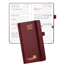 POPRUN Pocket Calendar 2025 2026 Small 16.5 x 9 cm (Aug.2025-Dec.2026) - Calendar 2025 2026 Small Hardcover - Diary 1 Week 2 Pages with Inner Pocket - Burgundy