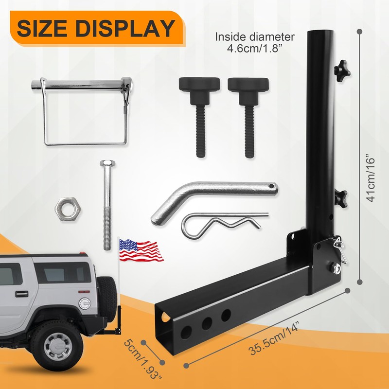 KAIRAY Foldable Hitch Mount Flagpole Holder Universal for Standard 2