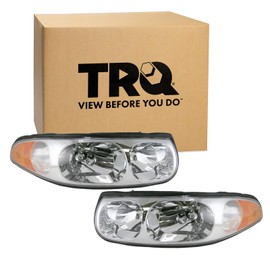 TRQ 2 Piece Headlight Assembly Set Chrome Bezel Driver & Passenger Side Compatible with Buick LeSabre 2000-2005 GM2502204 GM2503204 19245368 19245373