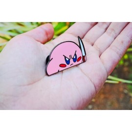 Premium Kirby Angry Knife Pin, Chibi Cute Angry Kirby Pin, Kirby Pin -1.5" Pin
