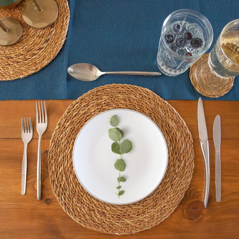 12 Piece Water Hyacinth Wicker Weave Placemats & Coasters -