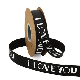TONIFUL TONIFUL 1 Inch x 50 Yards Black I Love You Printed Satin Ribbon for Valentine's Day Gift Wrapping Wedding Birthday Holiday Party Decoration Floral Cake DIY Craft Bow Making