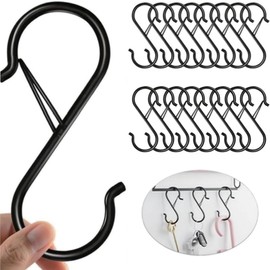 20 Pcs S Hooks for Hanging with Safety Buckle, Heavy Duty Metal S Shaped Hooks, Stainless-Steel S Hooks for Hanging Kitchen Utensils, Pots and Pans, Clothes, Plants, Cups(3.5 inch/Black)