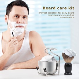 Premium Shaving Brush Set with Luxury Badger Brush, Soap Bowl, Shave Stand Holder Stainless Steel with Bowl Kit Compatible for Men